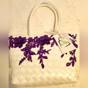 Small White and Purple Woven Handbag